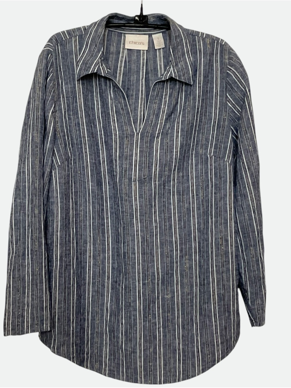 Chico’s Chambray Linen Blend Tunic Top Size 1 Reg 8/10 Medium